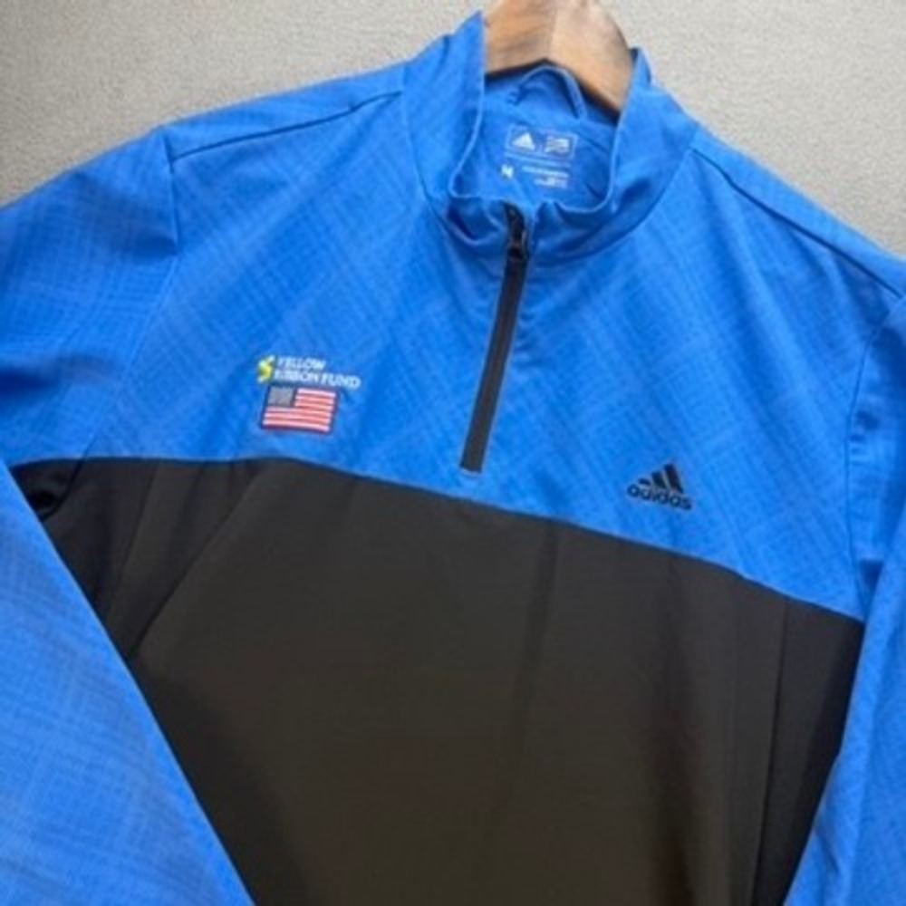 Adidas Pullover Mens Medium Yellow Ribbon Fund 1/4 Zip Golf Jacket Performance